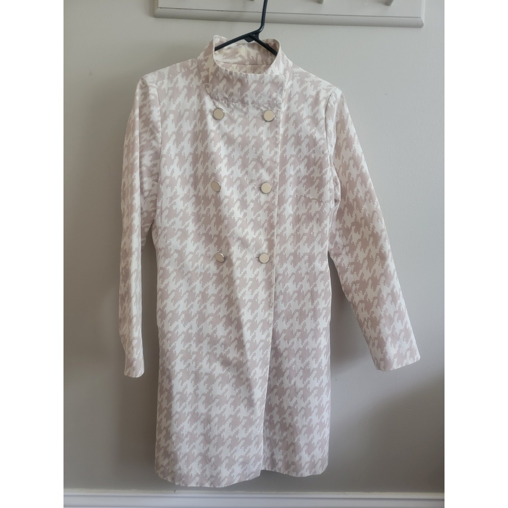 Banana Republic Women's M Houndstooth Tan Cream Beige Rain Coat Lined Trench